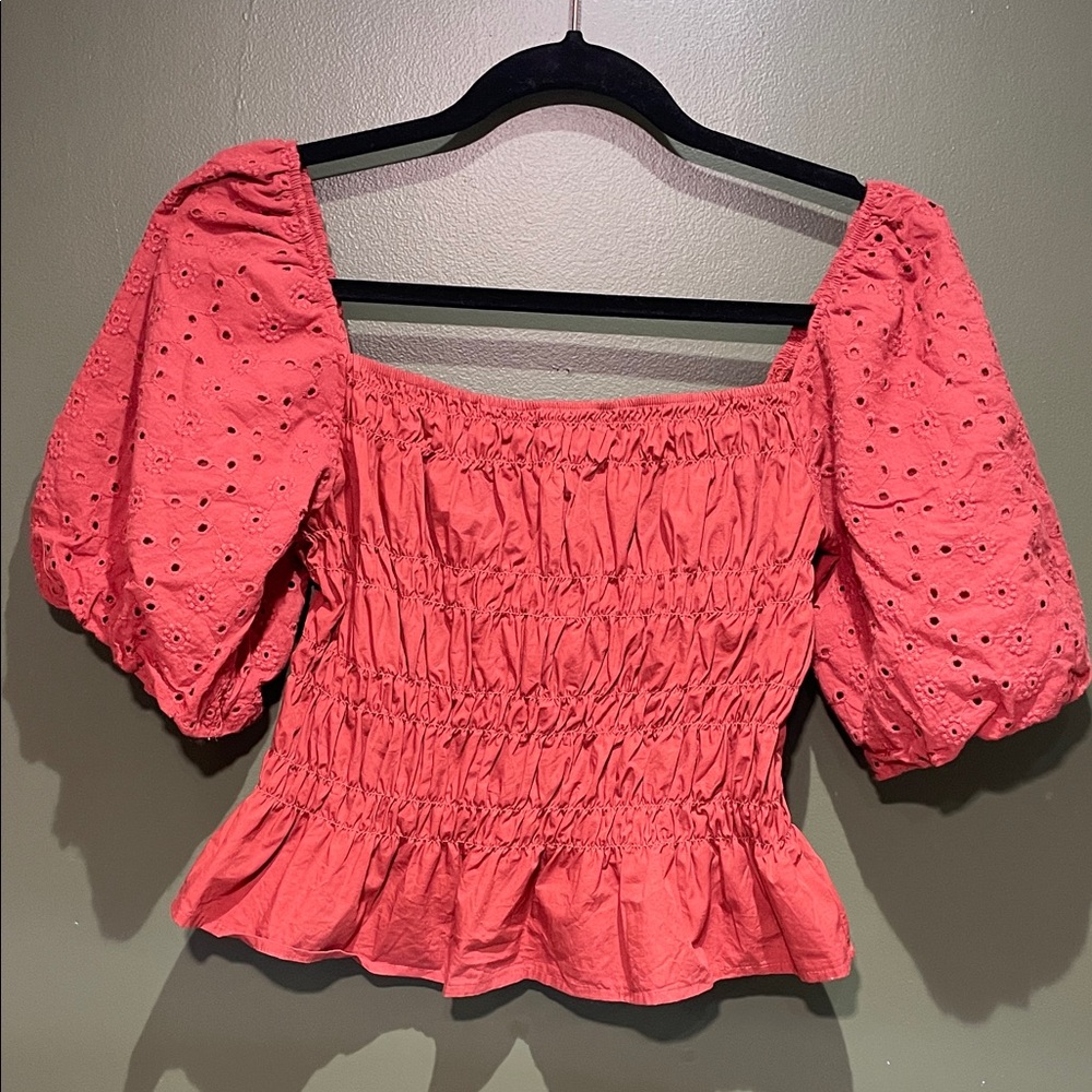 Burnt Orange Smocked Puff Sleeve Top